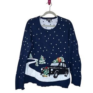 Lands' End Women's XL Christmas Sweater Multicolor Polka Dot Holiday